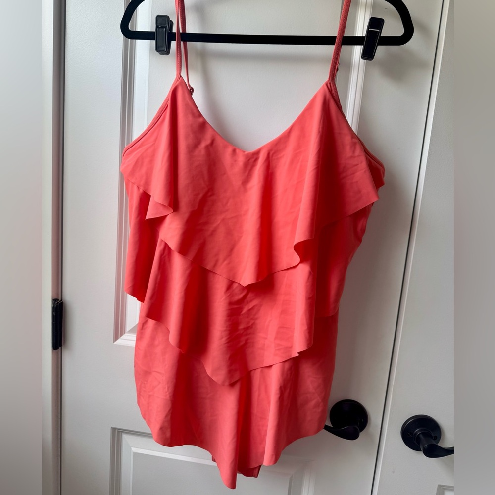 Chic Soul Vibrant Coral Ruffle One Piece Swimsuit
